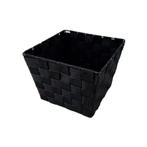 Cesta trenzada apilable de poliproileno y acero color negra, 20x15x20cm, ACTUEL.