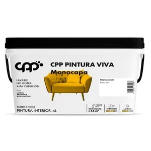 Pintura plástica interior monocapa, blanca mate, NEW AMBIENTS, 4L.