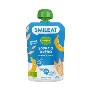 SMILEAT Bolsita de yogur, plátano y avena ecológica, a partir de 9 meses 100 g.