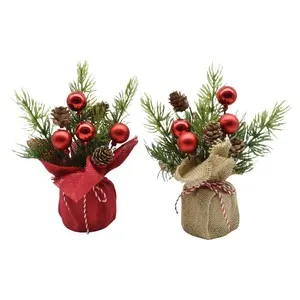 Árbol de mesa 20cm, decorado con bola y piña modelos surtidos, ACTUEL