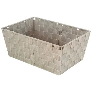 Cesta trenzada de poliproileno y acero color beige, 33x14x23 cm. ACTUEL.