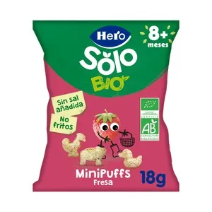 HERO Solo bio Snacks infantiles no fritos y sin azúcares añadidos. de cereales y fresas ecológicos, a partir de 8 meses 18 g.