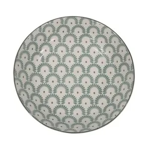 Plato llano de porcelana decorado en tonos verdes, 26,5 cm, ACTUEL.