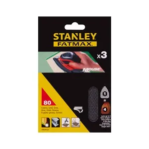 Pack 3 hojas de lija de malla para Mouse, con velcro. Grano 80, STANLEY.