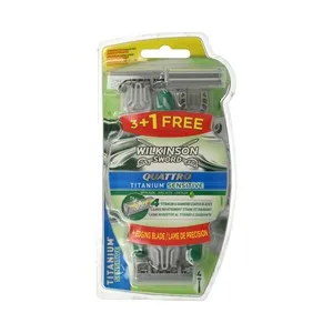 WILKINSON Maquinilla de afeitar desechable con cuatro hojas y hoja perfiladora WILKINSON Quattro titanium sensitive 4 uds.