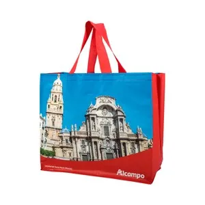 Bolsa grande de rafia reutilizable con diseño de la Catedral de Santa María, Murcia, ALCAMPO.