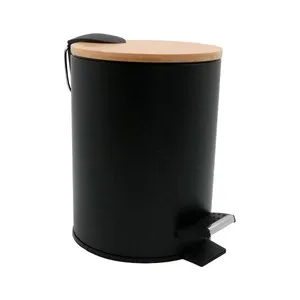 Papelera color negro con tapa de bambú ACTUEL.