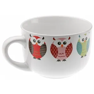 Taza baja con asa fabricad en porcelana, diseño Búho, VERSA.