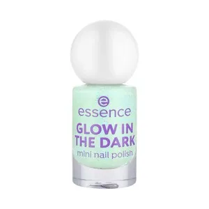 ESSENCE Glow in the dark tono 01 verde menta claro brillante Mini esmalte de uñas que brilla en la oscuridad.