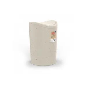 Papelera redonda de WC con tapa abatible, color beige, capacidad 6 litros, TATAY Ecohome.