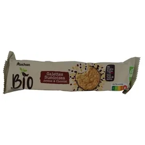 PRODUCTO ALCAMPO Galletas suecas de copos de avena y chocolate negro ecológico 131 g.