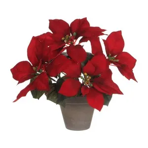 Flor de Pascua Poinsettia Roja artificial en Maceta Gris Stan 27cm ideal para decoración de Navidad, EDELMAN