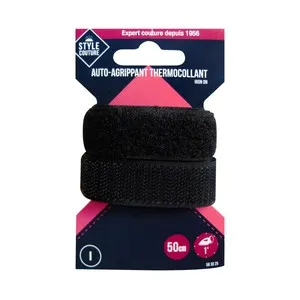 Velcro termo adhesivo, 50cm, color negro, STYLE.