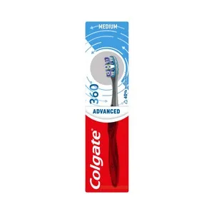 COLGATE 360 Advanced Cepillo de dientes medio, con 4 zonas de acción que ayudan a eliminar las bacterias bucales.
