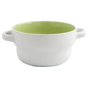 Bol de sopa de gres con capacidad de 0,5 litros de color blanco y verde, QUID.