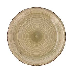 Plato llano de gres color marrón natural con diseño en espiral, 27 cm. de diámetro, Vita QUID.