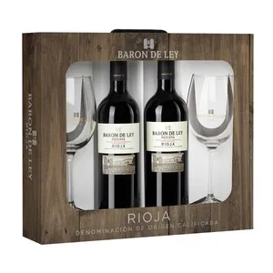 BARON DE LEY Estuche de vino tinto reserva con D.O. Rioja BARÓN DE LEY 2 botellas de 75 cl y 2 copas