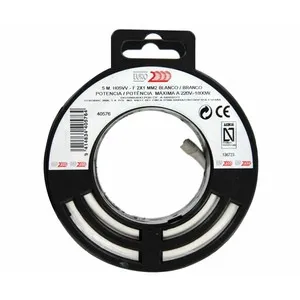 Rollo de 5 metros de cable redondo, de color blanco y sección de 2x1mm. EUROBRIC 2000 H05VV-F.