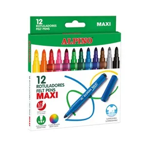 12 rotuladores punta y cuerpo gruesos, grosor 6mm, varios colores ALPINO.