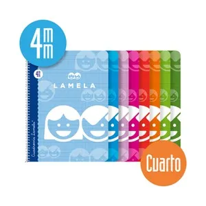 Libreta espiral tamaño cuarto,40 hojas, cuadrovía de 4mm, EDITORIAL LAMELA