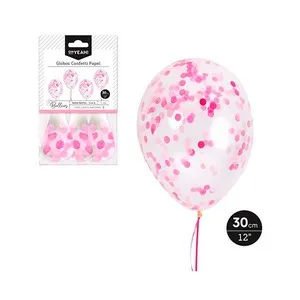 Pack de 3 globos látex de 30cm con confeti de papel rosa, OH YEAH!