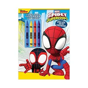 Spidey y su superequipo: libro para colorear con ceras, VV. AA. Género: actividades. Editorial Marvel Ediciones.