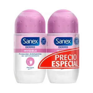 SANEX Invisible Desodorante roll-on para mujer con protección antitranspirante hasta 48 horas 2 x 50 ml.