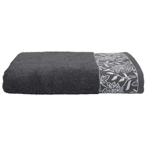 Toalla de lavabo de 450 gm, diseño cenefa jacquard, color gris, ALMEIDA.