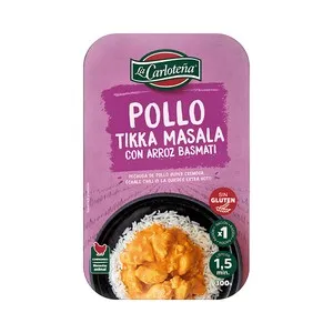 LA CARLOTEÑA Pollo tikka masala con arroz basmati, listo para calentar y comer 300 g.