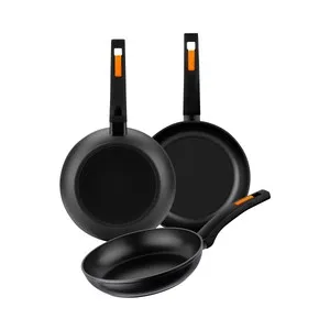 Juego de 3 sartenes de aluminio forjado y revestimiento antiadherente, 18, 22 y 26cm., modelo Fuego MONIX.