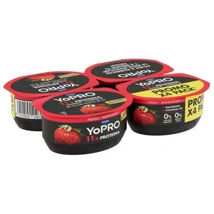 YOPRO de Danone Leche fermentada desnatada con fresa y alto contenido en proteina 4 x 120 g.