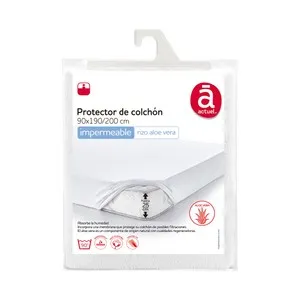 Protector impermeable para colchón de 150 centímetros, tejido rizo 70% algodón, 30% poliéster con tratamiento de aloe vera ACTUEL.