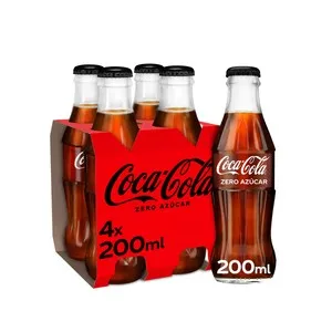 COCA COLA ZERO Refresco de cola Zero azúcar pack 4 botellas.de vidrio x 200ml