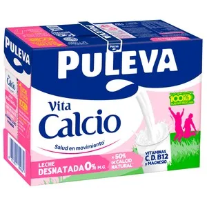 PULEVA Leche desnatada (0% materia grasa) de vaca, con un 50% más de calcio natural Vita calcio 6 x 1l.