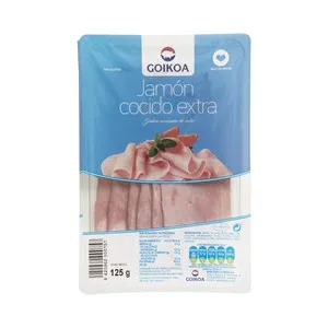 GOIKOA Jamón cocido extra, bajo en grasa y sin gluten, cortado en lonchas GOIKOA 125 g.