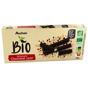 ALCAMPO ECOLÓGICO Galletas con chocolate negro ecológico y forma de palitos 125 g.