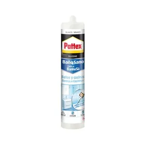 Silicona especial cocinas y baños, blanco, PATTEX Baño Sano, 280ml.