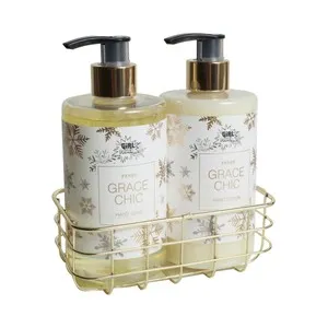 GIRL POWER Grace chic Cesta metálica con jabón líquido de manos y loción corporal, ambos con aroma a Peonia.