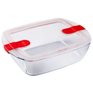 Recipiente hermético rectangular de vidrio con tapa cierre de clip, 2,5 litros, Cook & Heat, PYREX.