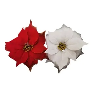 Poinsettia de plástico 22x5cm con clip rojo/blanco modelos surtidos, ACTUEL.