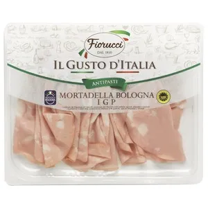 FIORUCCI Mortadela italiana con IGP Morteadella de Bologna, cortada en finas lonchas FIORUCCI 100 g.
