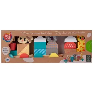 Tren de madera Leo de 30cm con piezas apilables de madera FSC, ONE TWO FUN ALCAMPO.