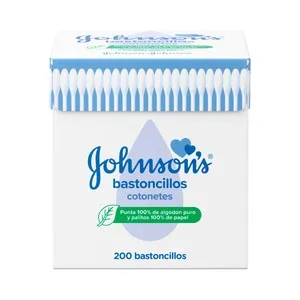 JOHNSON'S Bastoncillos para bebé de papel con extremos de algodón 100% puro JOHNSON'S 200 uds.