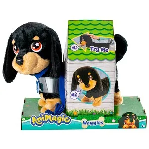 Peluche Mascota interactiva con correa Waggles, mi Perrito Salchicha +2 Años BIZAK