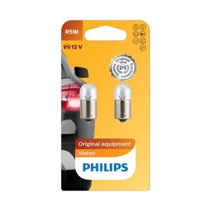 Lote de 2 bombillas convencionales para automóvil, tipo R5W, base Ba15s y potencia de 5W PHILIPS Vision.