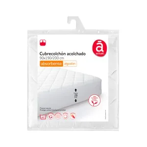 Cubre colchón acolchado 100% algodón hipoalergénico, 150 centímetros PRODUCTO ALCAMPO.
