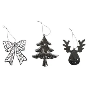 Colgante Plateado Brillante con forma de Pino/Ciervo/Arco modelos surtidos para decorar Árbol de Navidad, ACTUEL