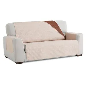 Cubresofá acolchado reversible para sofá de 3 plazas, color beige-marrón.