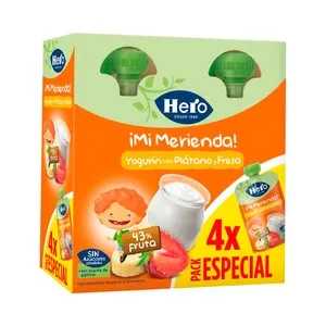 HERO ¡Mi merienda! Bolsitas de yogur con plátano y fresa a partir de 12 meses 4 x 100 g.
