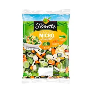 FLORETTE Mix de verduras (brócoli, zanahoria y puerro) al vapor para microondas 300 g.